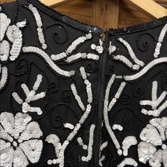 Vintage Swee Lo Women's Art Deco Evening Dress Sz 12 14 Small Black White Sequin - Picture 7 of 7